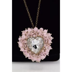 Betsey Johnson Cupid's Arrow Heart Box Locket Necklace Pink Crystal Signed BinBL